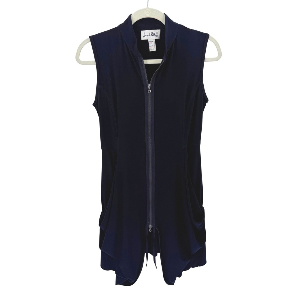 Joseph Ribkoff Navy Blue Full Zip Sleeveless Tunic Vest Mock Neck Sharkbite Sz 6